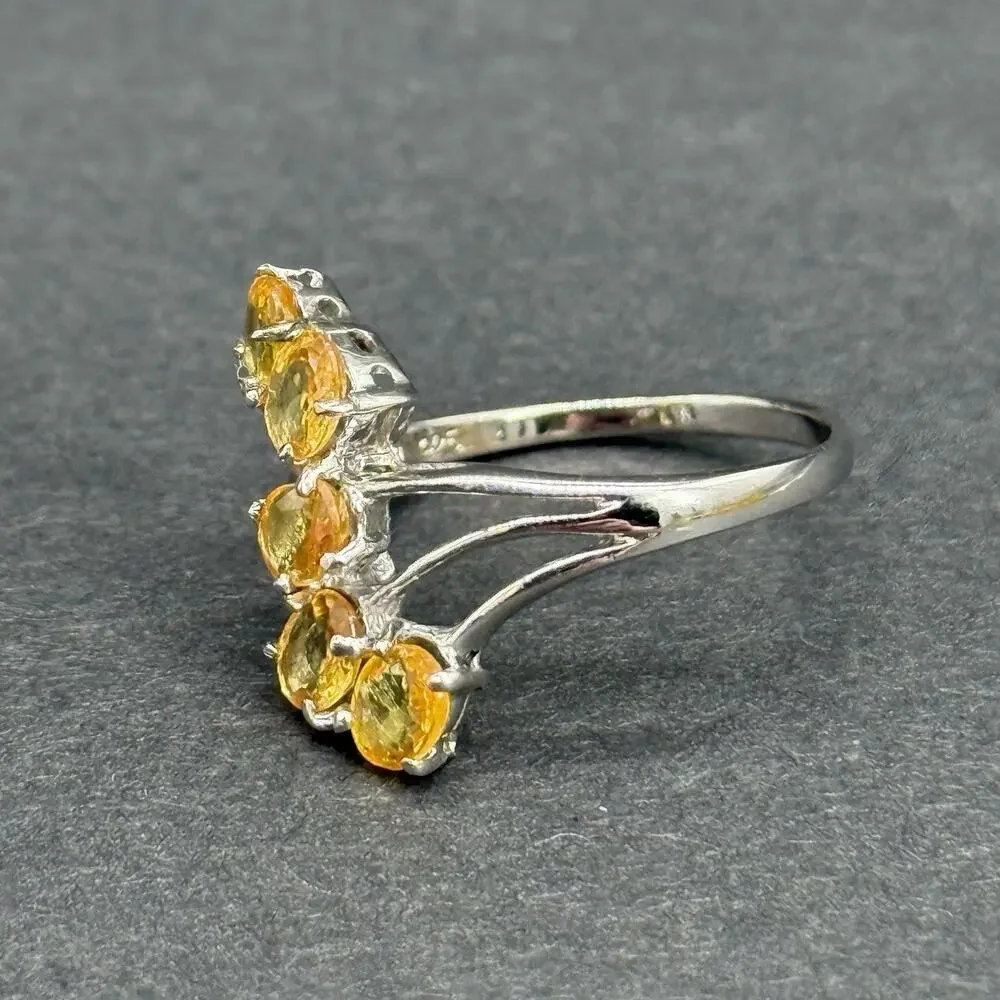 Vintage 925 S Silver Yellow Citrine Multi-Stone Bypass Cluster Ring Size 8